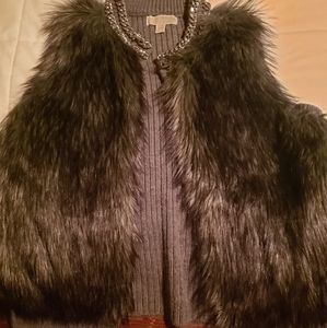 Michael Kors Faux Fur Vest Silver/black/Gray